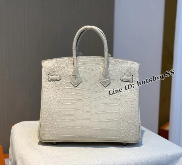 Hermes專櫃經典款鱷魚皮包 愛馬仕birkin25冰川白美洲鱷魚皮銀扣全手工 ttd1514